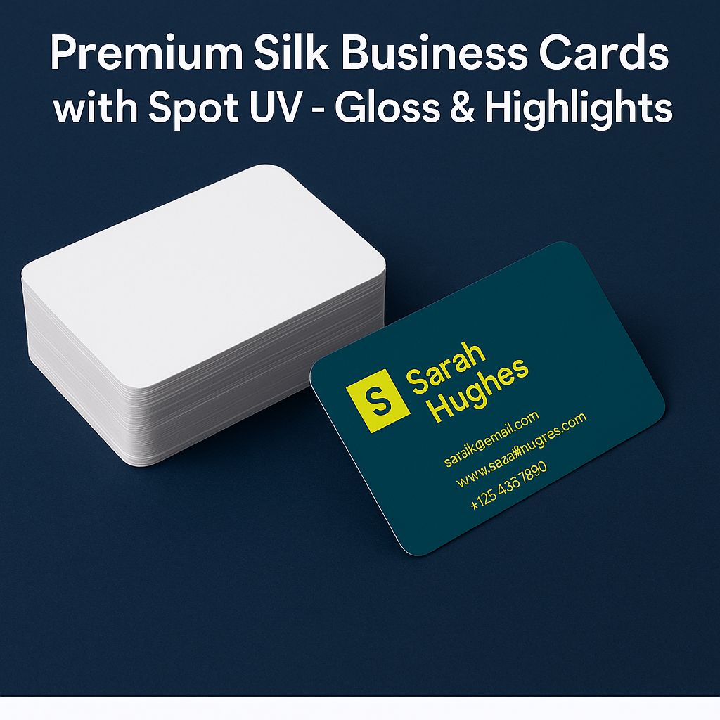 premium Silk Business Cards with Spot UV | Glossy Finish & Custom Highlights